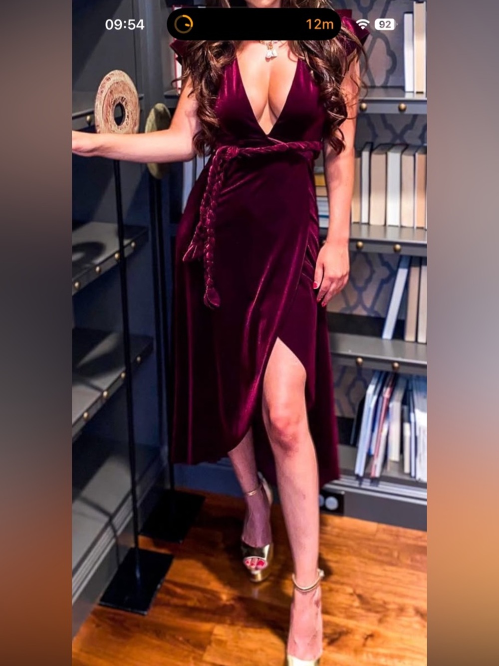 Misa Los Angeles Burgundy Velvet Midi Dress with Braided Detail